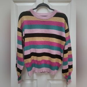 Nine West Metallic Striped Multicolor Women's Crewneck Sweater Size Large